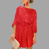 Karolin | Glitzerndes Pailletten Minikleid – Rot