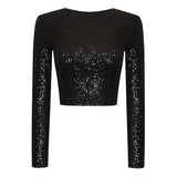 Karolin | Paillettenverziertes langärmliges Crop Top – Schwarz