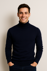 Kasper Rollkragenpullover mit Feinstrick – Marineblau