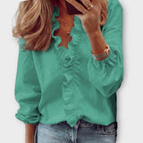 Zoe | Rüschen-Front V-Ausschnitt Bluse – Mint