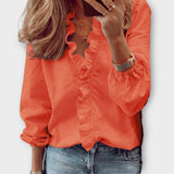 Zoe | Rüschen-Front V-Ausschnitt Bluse – Orange