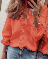 Katharina | Sommer bluse mit Rüschen und V Ausschnitt – Orange