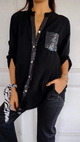 Kathrin | Pailletten bluse – Schwarz