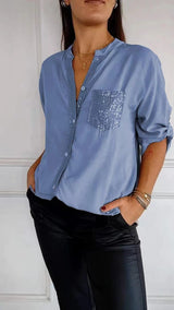 Kathrin | Pailletten bluse – Hellblau