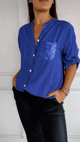 Kathrin | Pailletten bluse – Dunkelblau