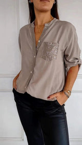 Kathrin | Pailletten bluse – Dunkelgrau