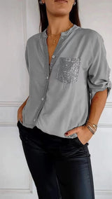 Kathrin | Pailletten bluse – Grau