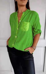 Kathrin | Pailletten bluse – Hellgrün