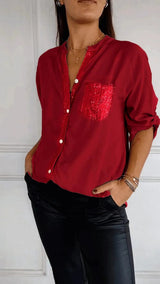 Kathrin | Pailletten bluse – Rot