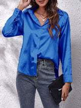 Katrin | Seideneleganz Langarmbluse – Blau