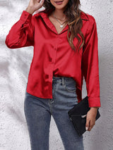 Katrin | Seideneleganz Langarmbluse – Rot