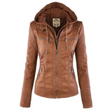 Biker-Lederjacke mit Kapuze – Khaki