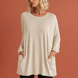 Oversized Tunika mit Taschen für Damen – bequeme lässige lange Bluse | Lieke – Khaki