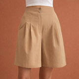 Hoch taillierte, weite Shorts für Damen mit eleganter Passform | Zafina – Khaki