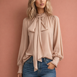 Elegante Damenbluse mit Schleife und lockerer Passform | Judith – Khaki