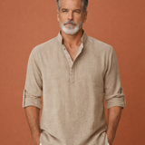 Lässiges Herren Henley-Shirt mit Knopfleiste für Herren | Tijn – Khaki