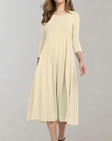 Inez – Edles Leichtes Midikleid – Beige