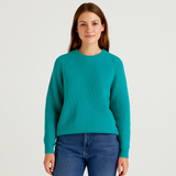 Klara | Rundhals-Strickpullover – Blaugrün