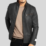Klassische Herrenjacke Im Bikerstil - Janis – Dunkelgrau