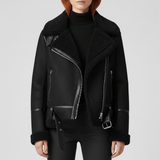Klassische Lammfell-Inspirierte Jacke - Sophie – Schwarz