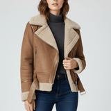 Klassische Lammfell-Inspirierte Jacke - Sophie – Braun
