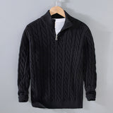 Klassischer Halbzip-Jumper mit Kabelstrickdesign – Schwarz