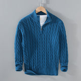 Klassischer Halbzip-Jumper mit Kabelstrickdesign – Blau