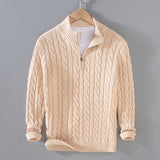 Klassischer Halbzip-Jumper mit Kabelstrickdesign – Beige