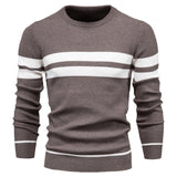 Klassischer Streifenpullover mit Elegantem Rundhalsausschnitt – Taupe
