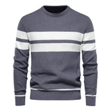 Klassischer Streifenpullover mit Elegantem Rundhalsausschnitt – Dunkelgrau