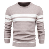 Klassischer Streifenpullover mit Elegantem Rundhalsausschnitt – Beige