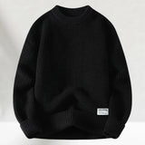 Klassischer Strickpullover mit Crew-Hals – Schwarz