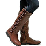 Kniehohe Stiefel mit Eleganter Schnürung für Stil – Dunkelbraun