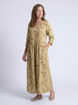 Marina | Floral V-Ausschnitt Maxikleid mit Dreiviertelärmeln – Gelb