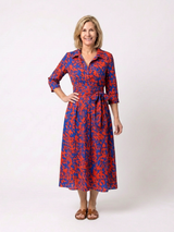 Oriana | Midi-Kleid mit Kragen, langen Ärmeln und Taillengürtel – Rot