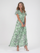 Ismeria | Floral Chiffon Maxikleid – Grün