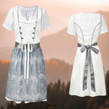 Damen Traditionell Midi Oktoberfest Dirndl Kleid – Weiß/Hellblau