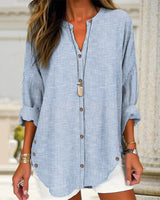 Kristin | Elegante gestreifte Bluse mit V Ausschnitt – Blau