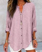 Kristin | Elegante gestreifte Bluse mit V Ausschnitt – Hellrosa