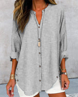 Kristin | Elegante gestreifte Bluse mit V Ausschnitt – Grau