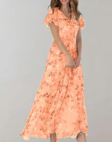 Garnet – Chiffonkleid mit Blumenmuster – Orange