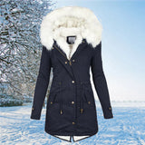 VICTORIA  - Winter Fellfutter Parka Jacke  Für Frauen – Marineblau