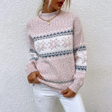 KARENE - Damen-Strickpullover – Warmer Winterpullover mit Norwegermuster – Helles Rosa