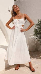 Damen Sommerkleid aus Viskose mit V-Ausschnitt und luftiger Passform – Weiß