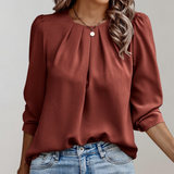 Sophia | Stilvolle Spitzen Puffärmel Bluse – Braun