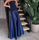 Anastasie | Sexy Luxus Patchwork Trägerloses Maxikleid – Blau