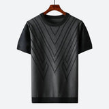 Herren Texturierter Strick T-Shirt – Schwarz