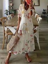 Verute - Maxikleid Aus Samt Mit Blumenmuster – Weiß-Rosa