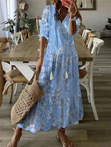 Verute - Maxikleid Aus Samt Mit Blumenmuster – Blau