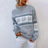 KARENE - Damen-Strickpullover – Warmer Winterpullover mit Norwegermuster – Blau